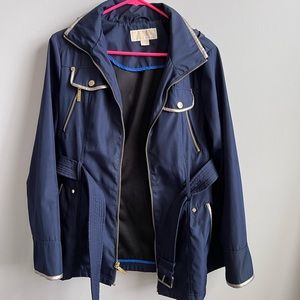 Michael Michael Kors Navy blue and gold rain jacket with hood and belt  💕✨